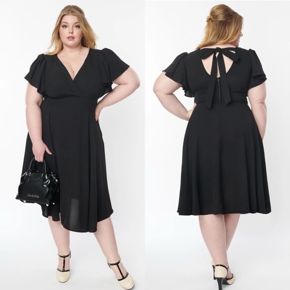 NWT Unique Vintage Plus Size 1940s Black Texture Swing Dress Sz XL/14 - Picture 1 of 14